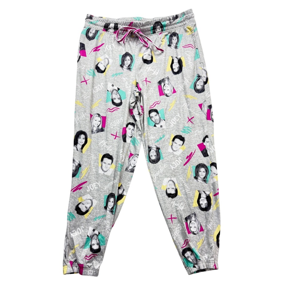 Friends Pajama Pants Women Large 12/14 Gray All Over Print Joggers 90s TV‎ Show - Picture 2 of 10